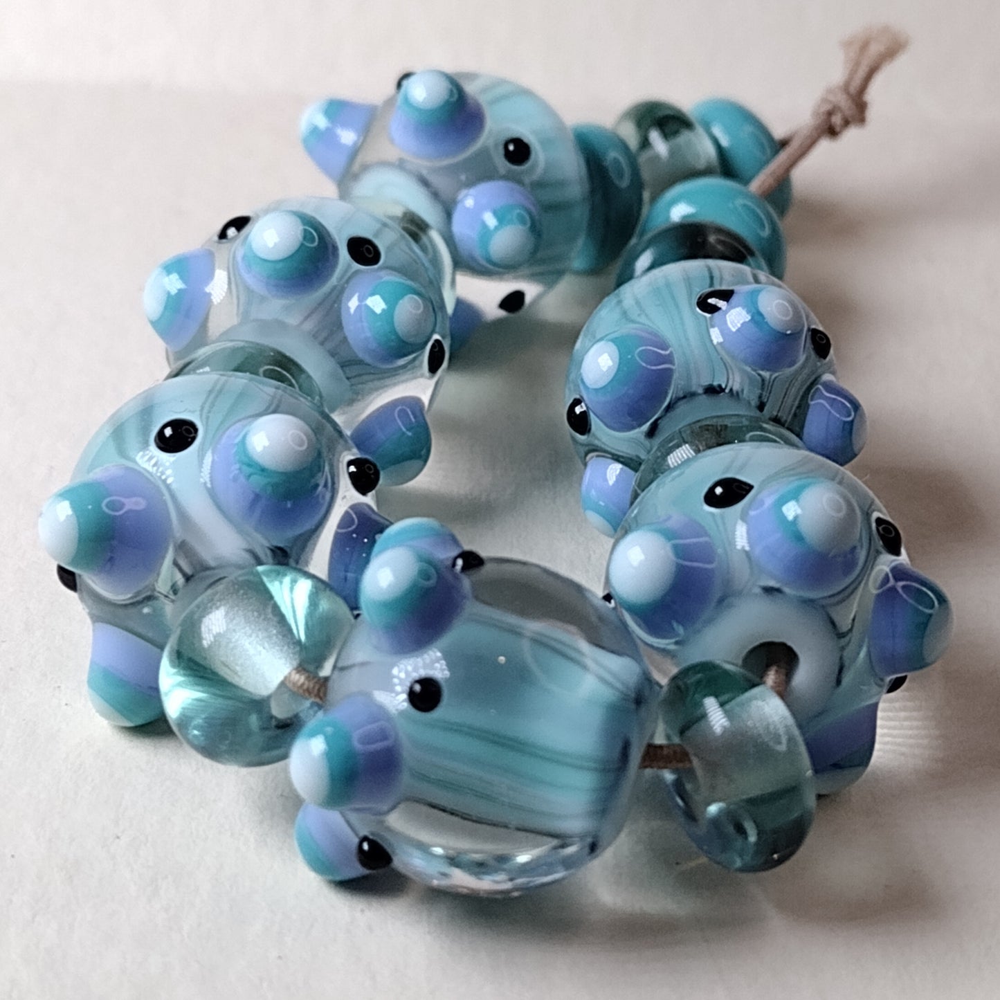 Green candy stripe lampwork bead set Jolene Beads