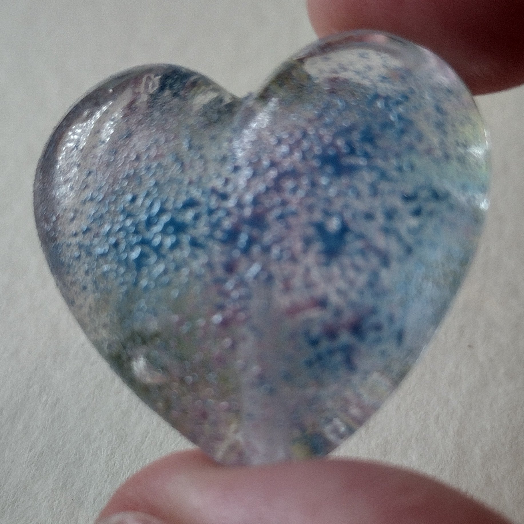 Clear flower texture enamel dusted glass heart bead Jolene Beads
