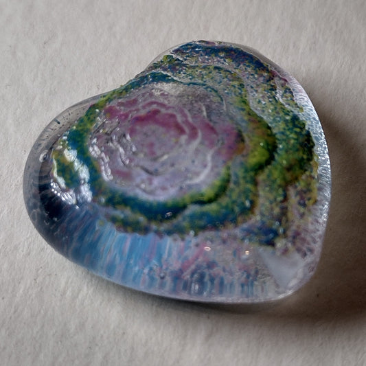 Clear flower texture enamel dusted glass heart bead Jolene Beads