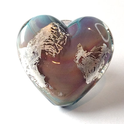 Purple and turquoise silver glass heart bead with enamel and silver leaf Jolene Beads