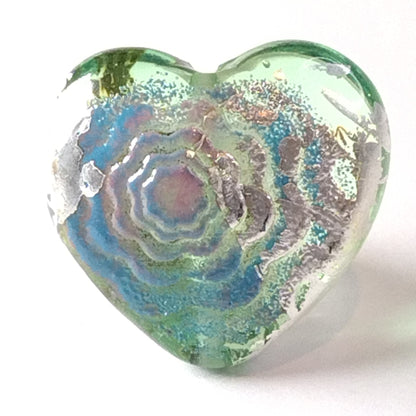 Pale green purple enamel and silver leaf flower textured heart Jolene Beads
