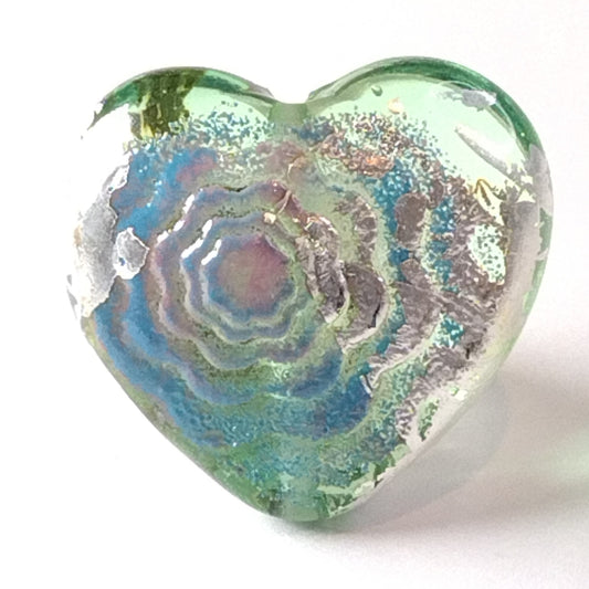 Pale green purple enamel and silver leaf flower textured heart Jolene Beads