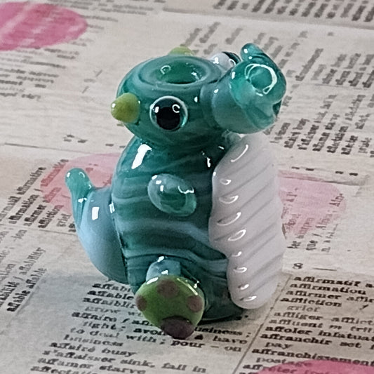 Jade - swirly aqua dragon lampwork bead Jolene Beads