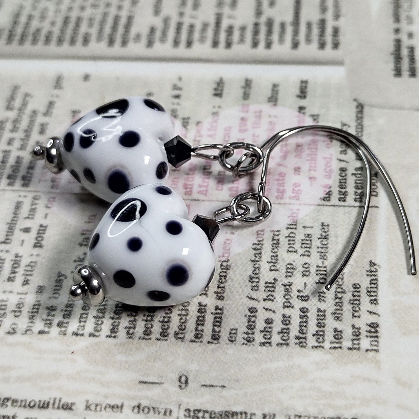 Newsprint heart earrings Jolene Beads