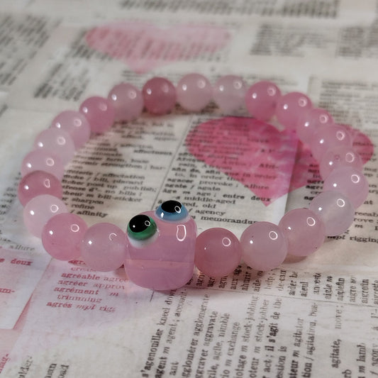 Pink chalcedony odd eye buddy bead bracelets Jolene Beads
