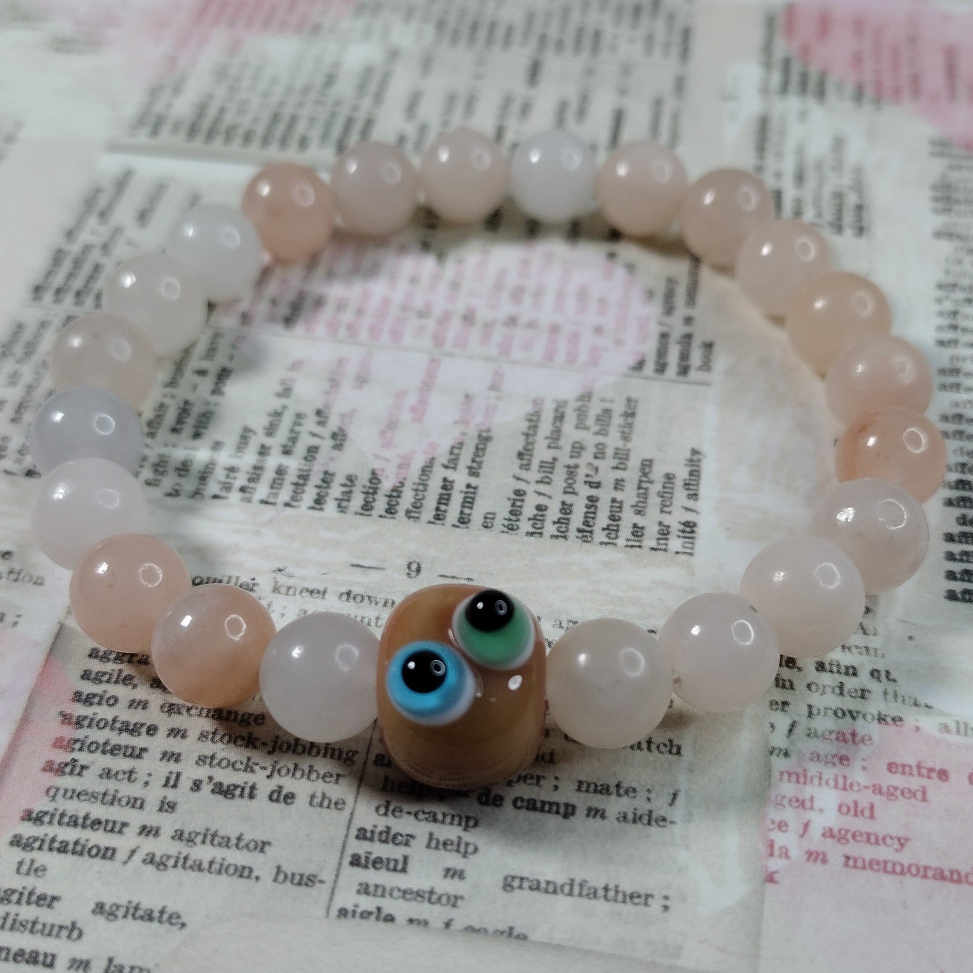 Peach aventurine odd eye buddy bead bracelets Jolene Beads
