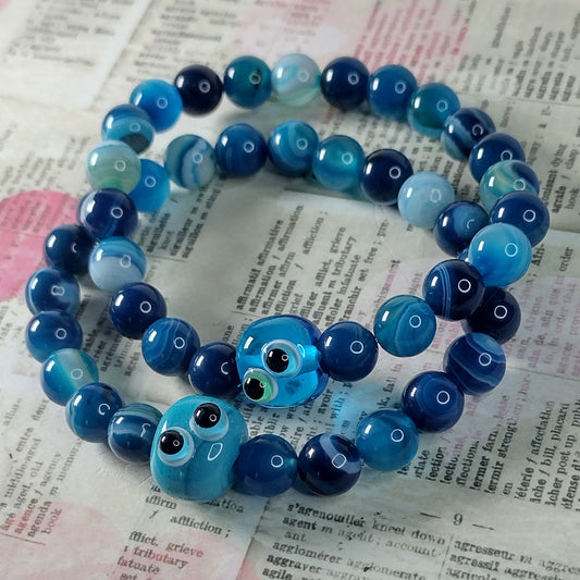Blue agate buddy bead stretch bracelets Jolene Beads