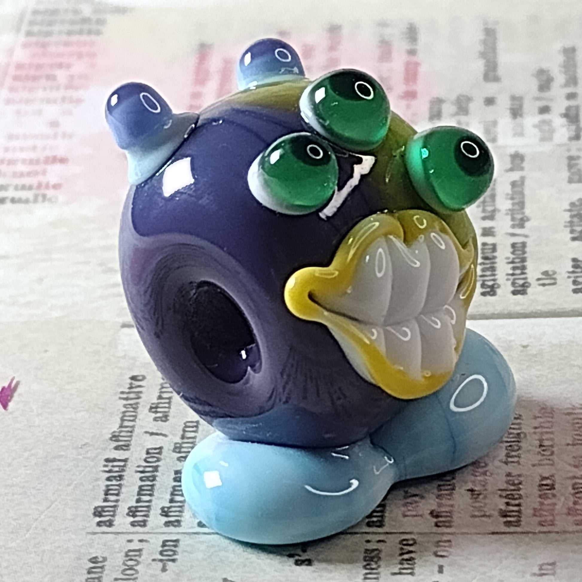Vincent - purple and green glass little monster bead Jolene Beads