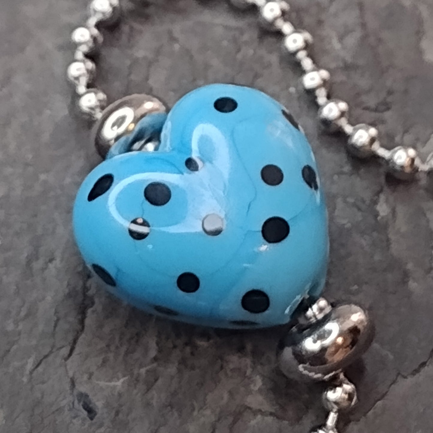 Dotty lampwork rainbow heart bracelet with black dots Jolene Beads