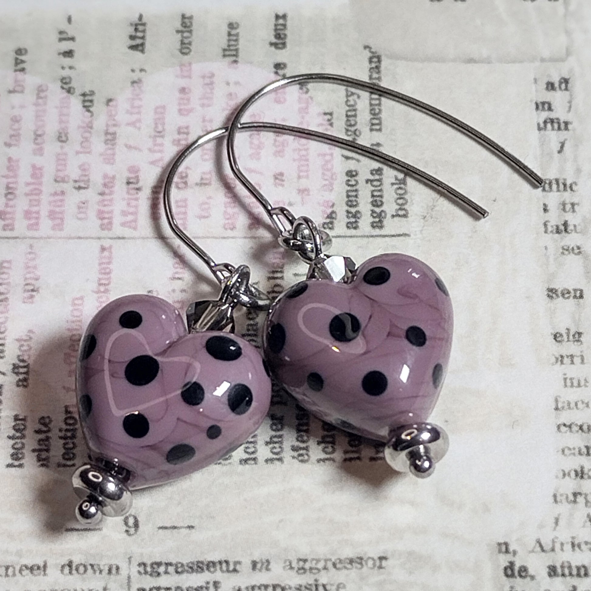 Dotty lampwork rainbow earrings with black dots Jolene Beads