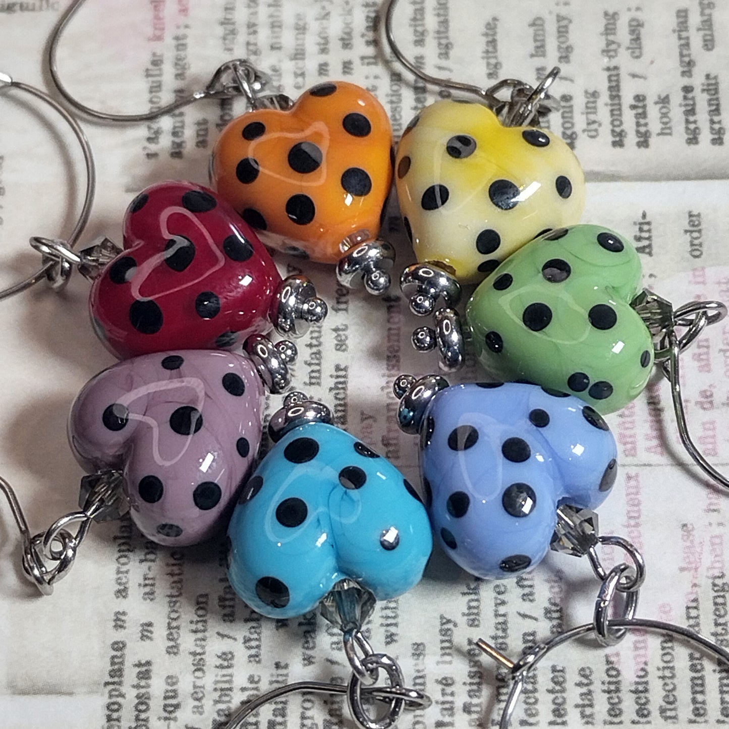 Dotty lampwork rainbow earrings with black dots Jolene Beads
